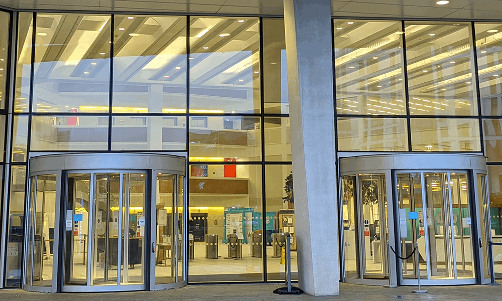 Photo of a glass fronted office building