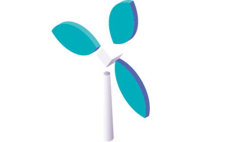 Blue illustration of a wind turbine